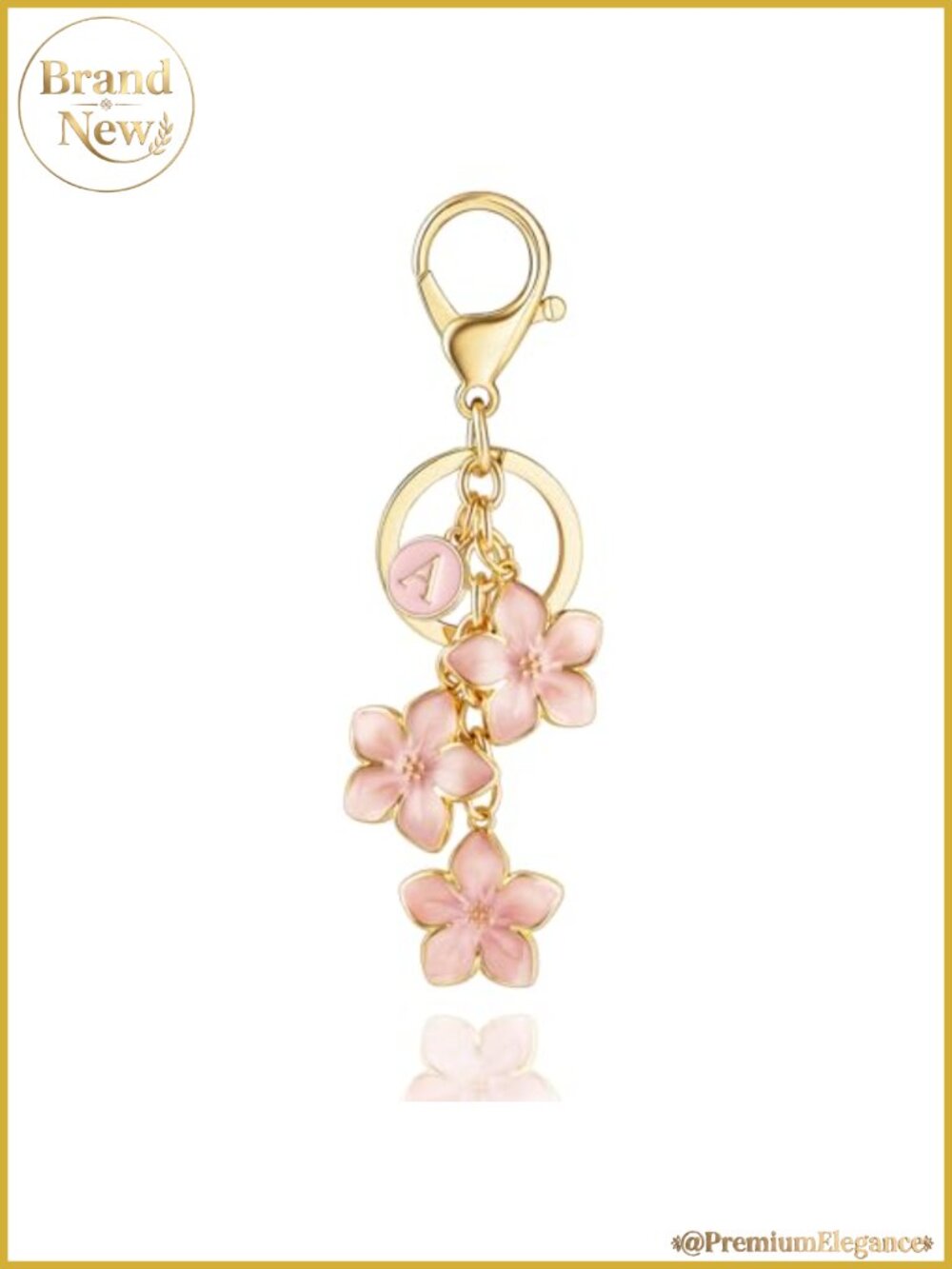 Enameled Flower Initial Letter Keychain Purse Charm Bag Accessory